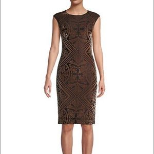Vince Camuto Velvet Cap-Sleeve Sheath Black and Gold Dress Size 8